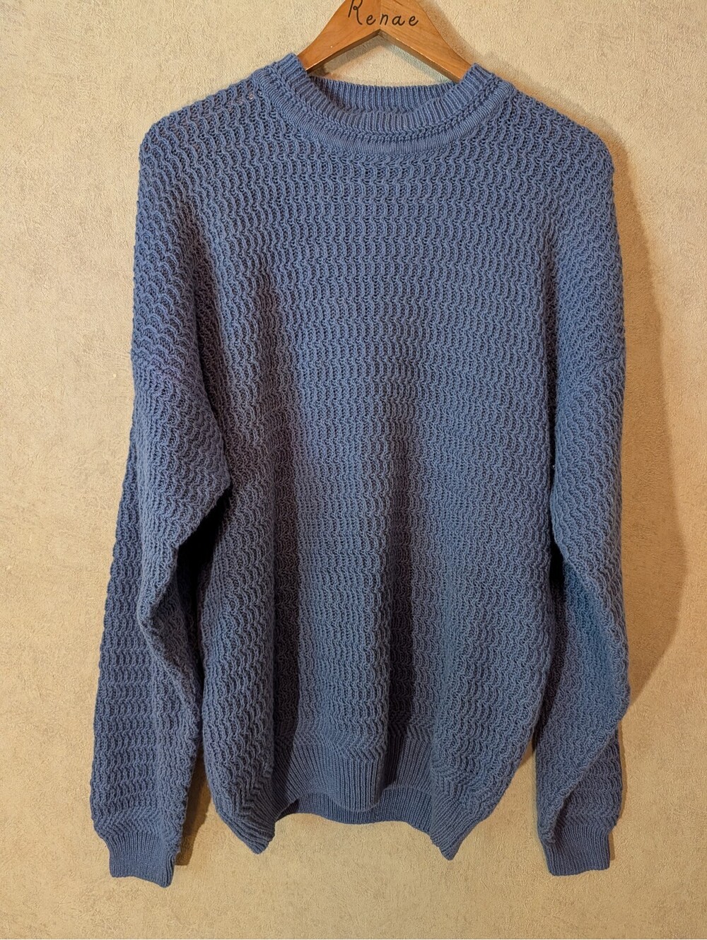 BASIX by Fenn Wright Manson blue chunky knit vintage cotton sweater sz L
